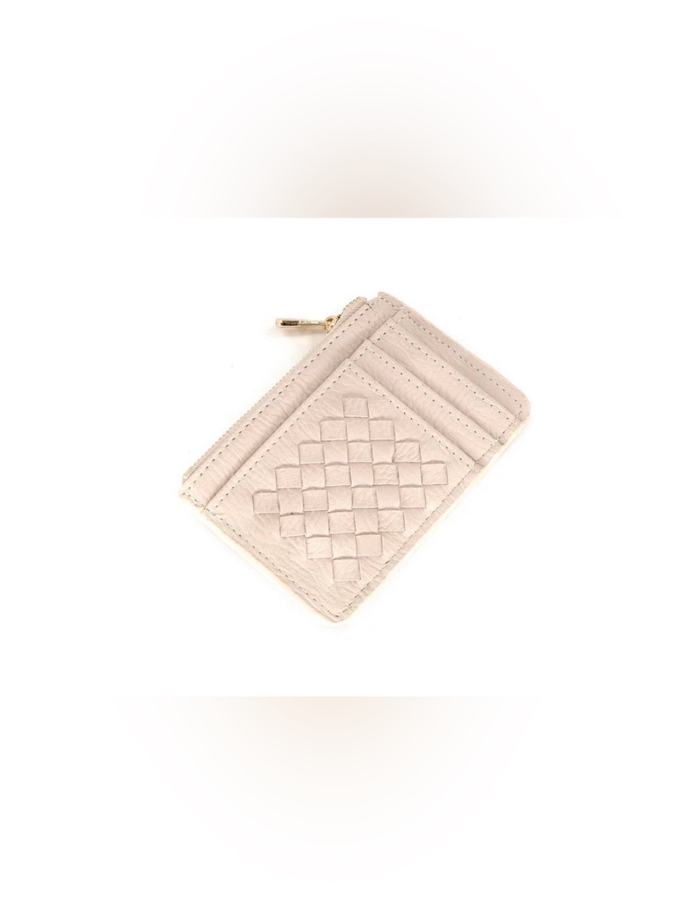 Woven Leather Card Holder Wallet - Pale Pink
